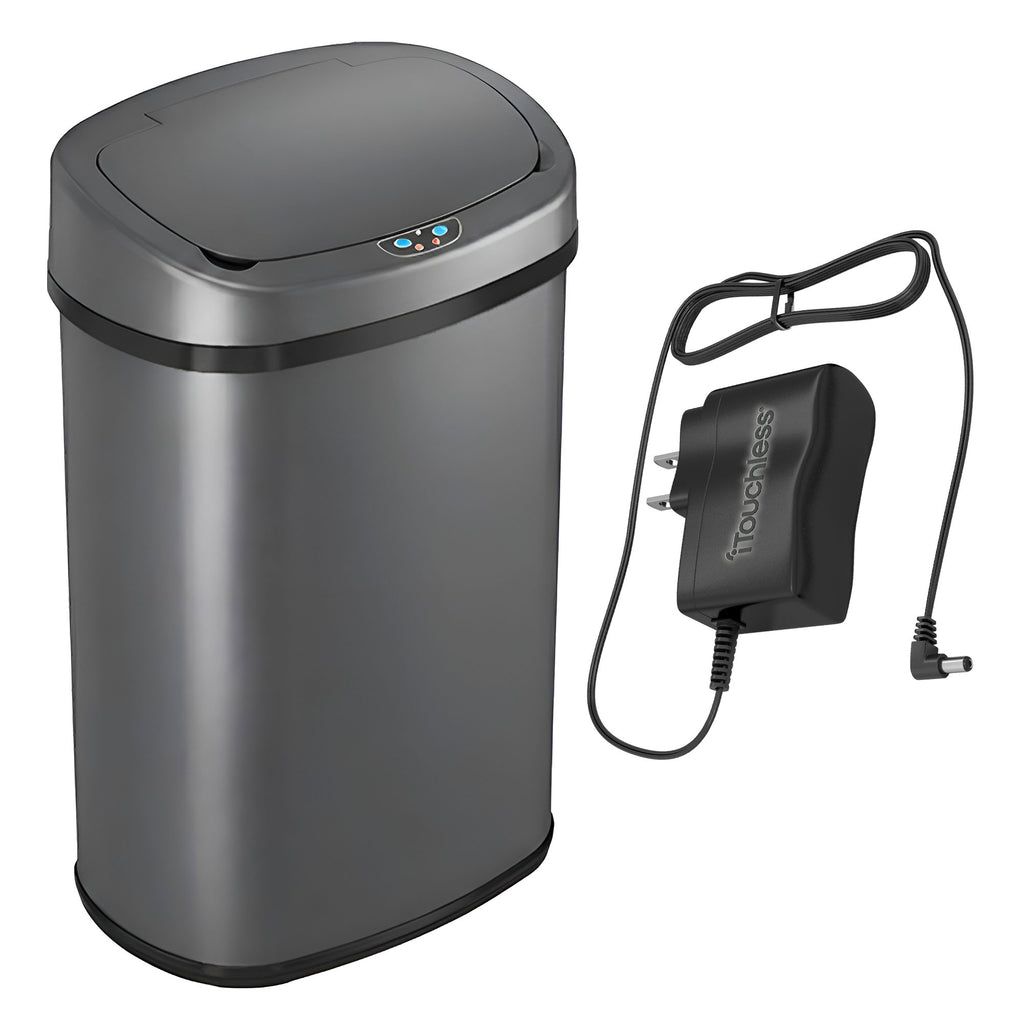 13 Gallon Oval Stainless Steel Sensor Trash Can with Odor Filter and AC ...