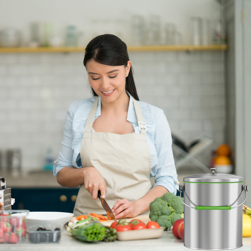 iTouchless 1.6 Gallon / 6.1 Liter Titanium Stainless Steel Compost Bin with Odor Filter in kitchen