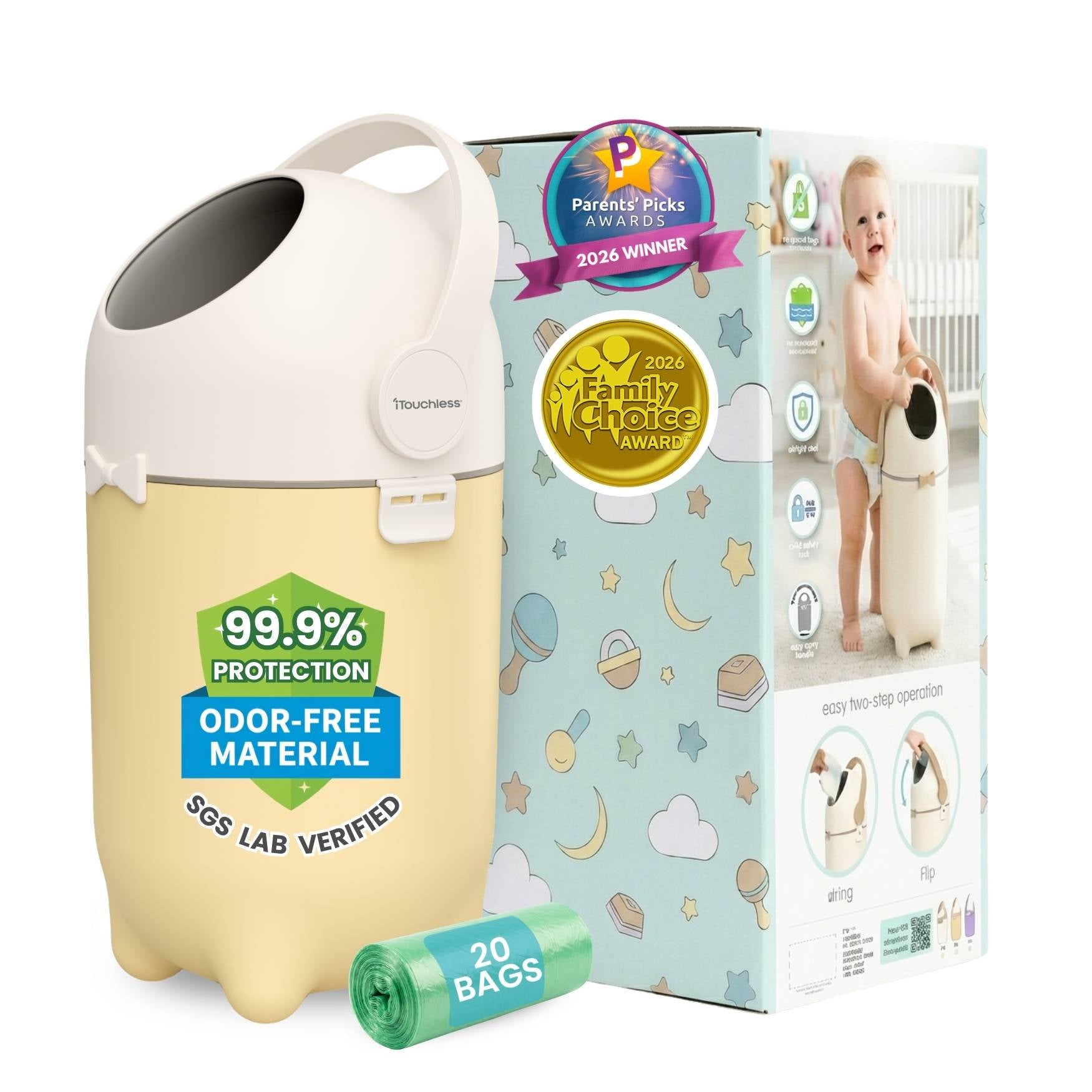 baby trend diaper champ Odorless Diaper Pail (Sand Almond) – iTouchless Housewares and Products Inc