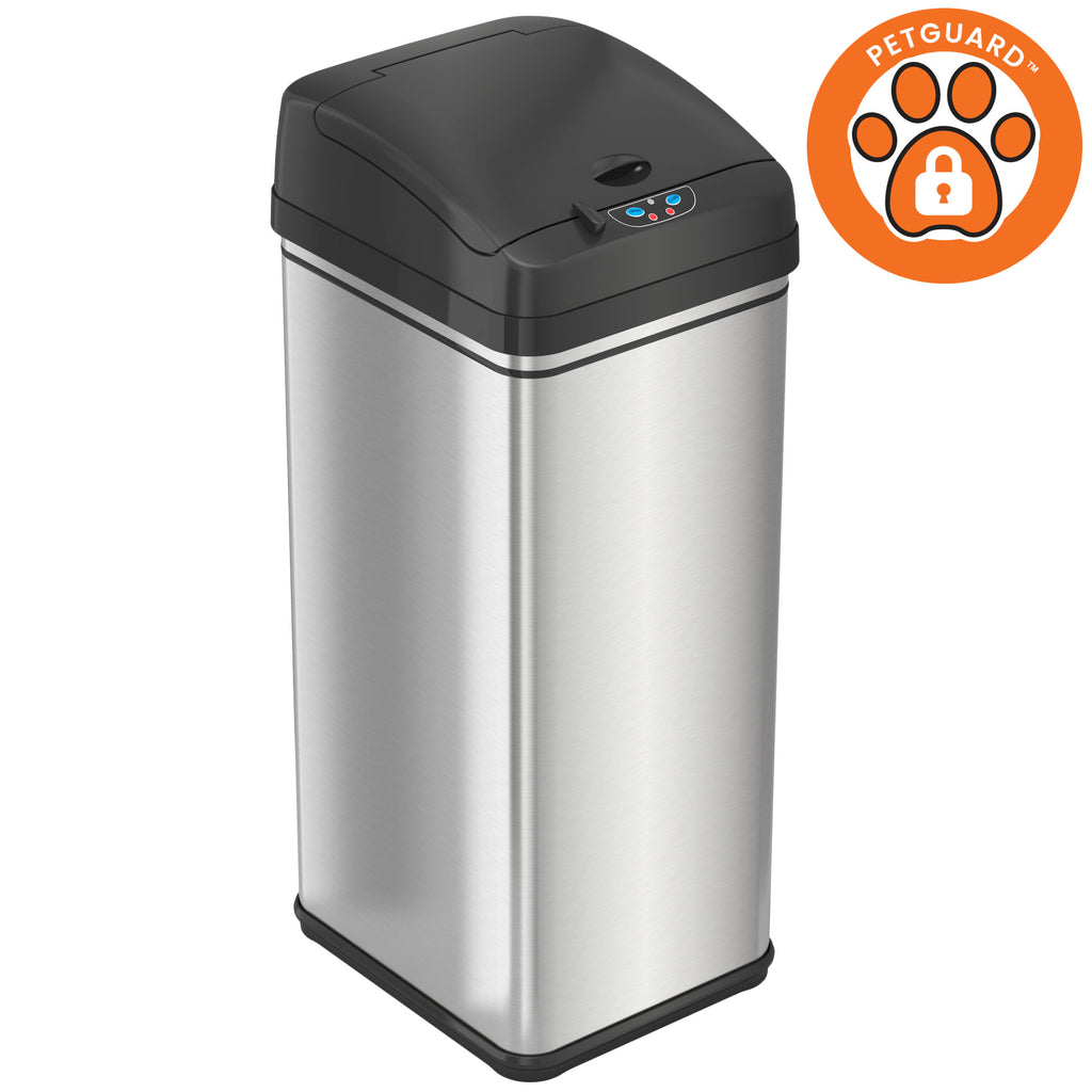 50 Liter / 13 Gallon Stainless Steel Dog-Proof Sensor Kitchen Trash Can with AbsorbX Odor Filter