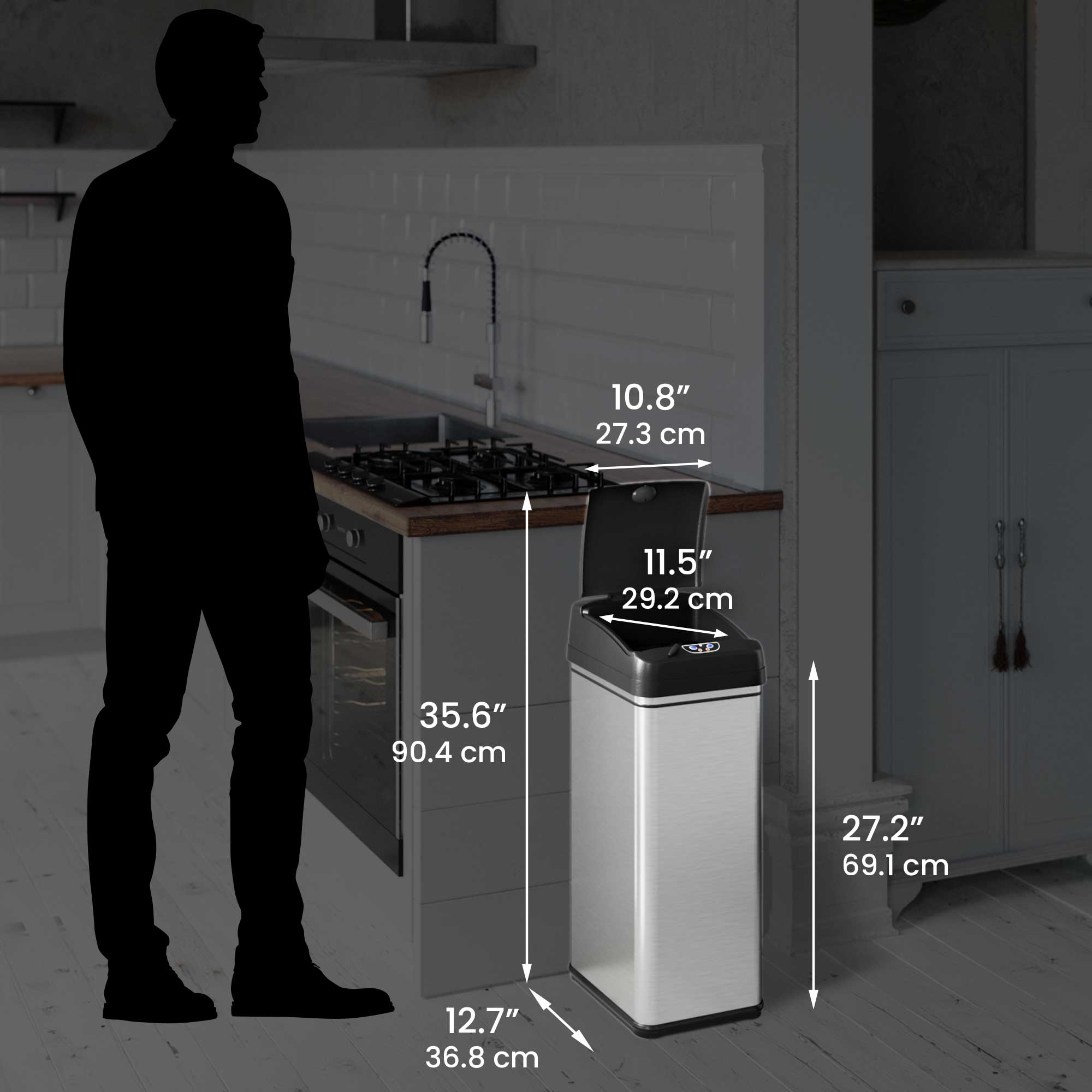 50 Liter / 13 Gallon Stainless Steel Sensor Kitchen Trash Can with