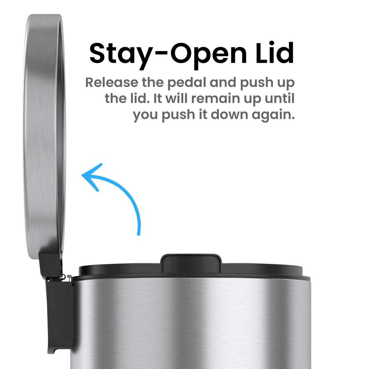 1.3 Gallon / 4.9 Liter SoftStep Round Step Pedal Trash Can stay open lid
