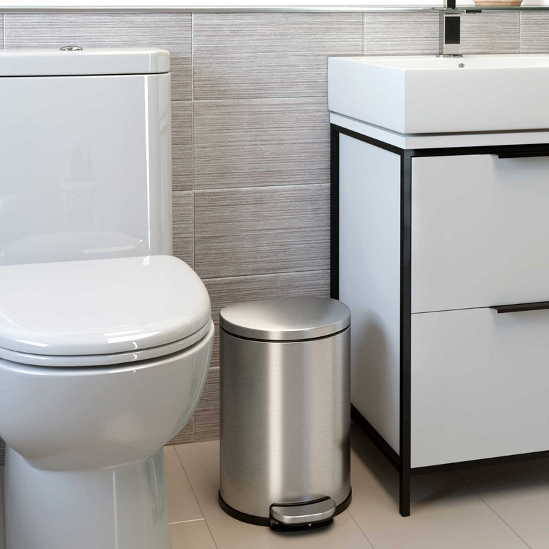 2 Gallon / 7.6 Liter SoftStep Semi-Round Step Pedal Trash Can in bathroom