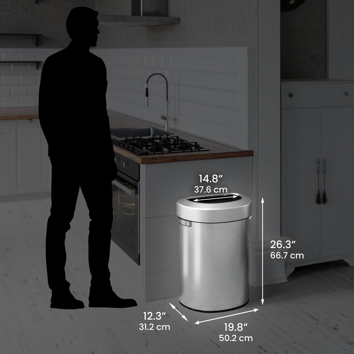 18 Gallon / 68 Liter Semi-Round Open Top Trash Can dimensions