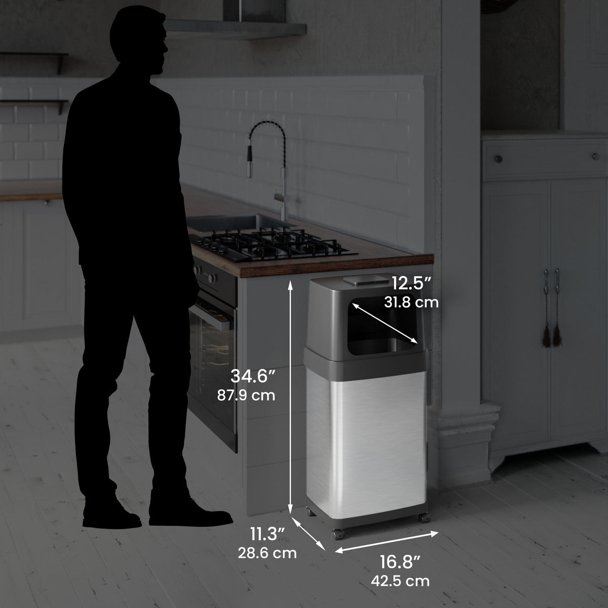 18 Gallon / 68 Liter Composite Dual Side-Entry Kitchen Trash Can with Wheels and AbsorbX dimensions