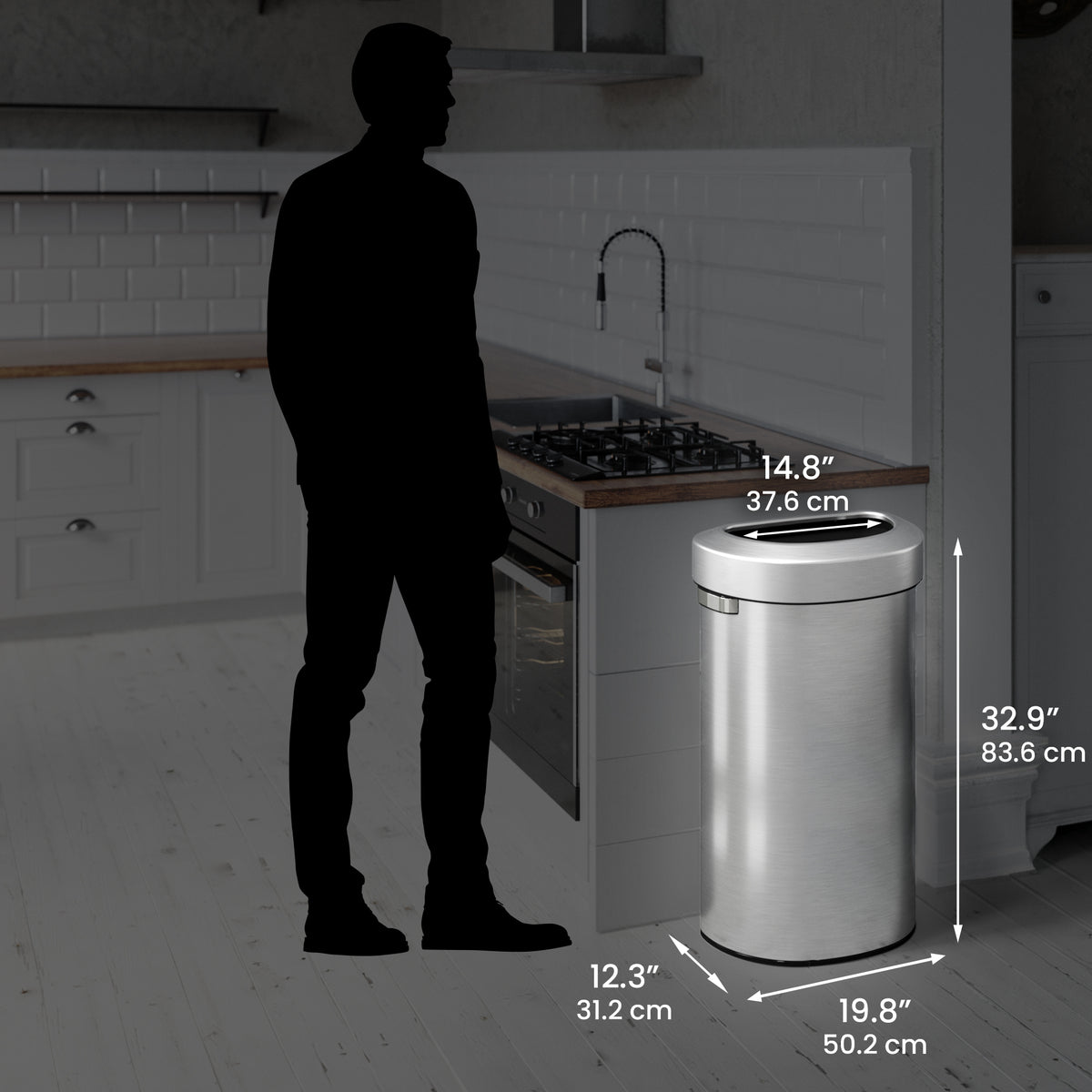 23 Gallon / 87 Liter Semi-Round Open Top Trash Can dimensions