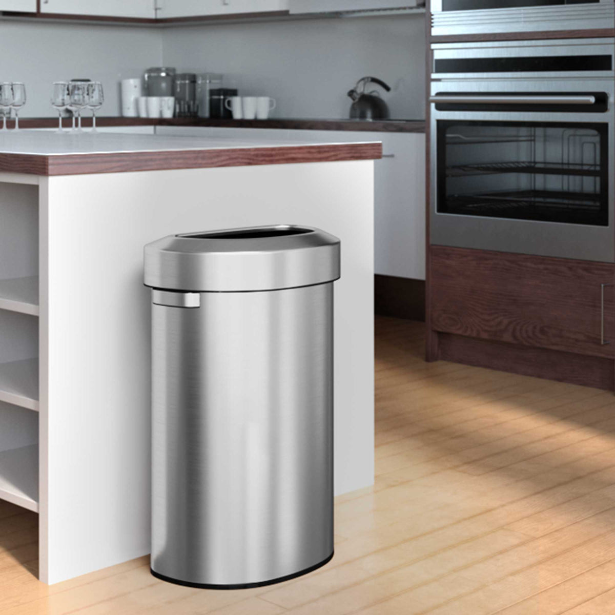 23 Gallon / 87 Liter Semi-Round Open Top Trash Can in kitchen