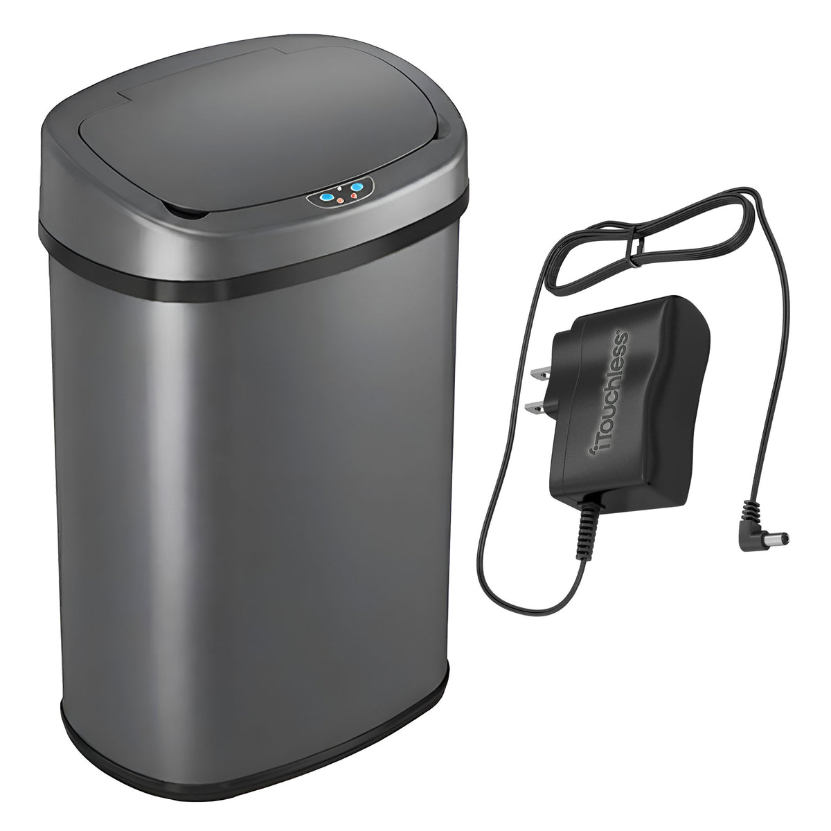 50 Liter / 13 Gallon Gray Oval Sensor Kitchen Trash Can with AC Adapter and AbsorbX Odor Filter