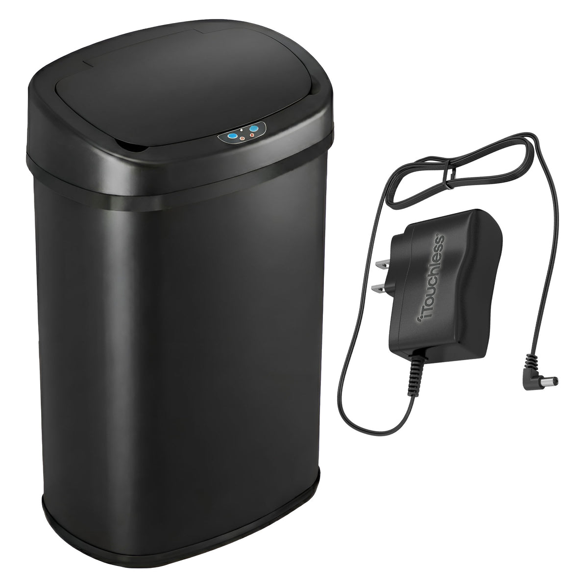 50 Liter / 13 Gallon Black Oval Sensor Kitchen Trash Can with AC Adapter and AbsorbX Odor Filter