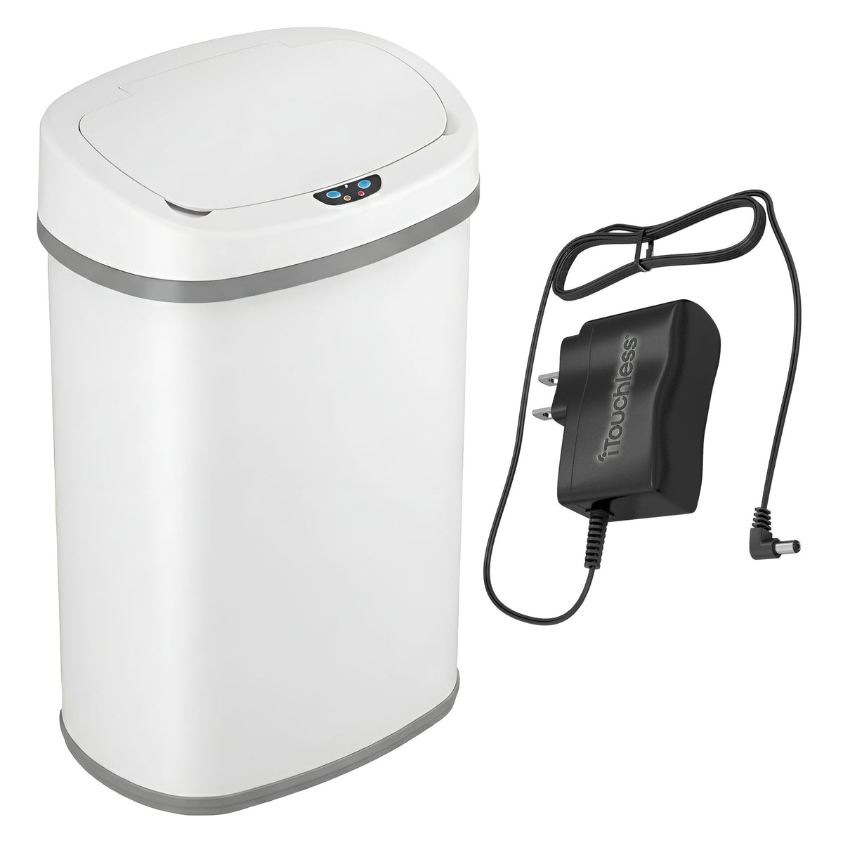 50 Liter / 13 Gallon White Oval Sensor Kitchen Trash Can with AC Adapter and AbsorbX Odor Filter