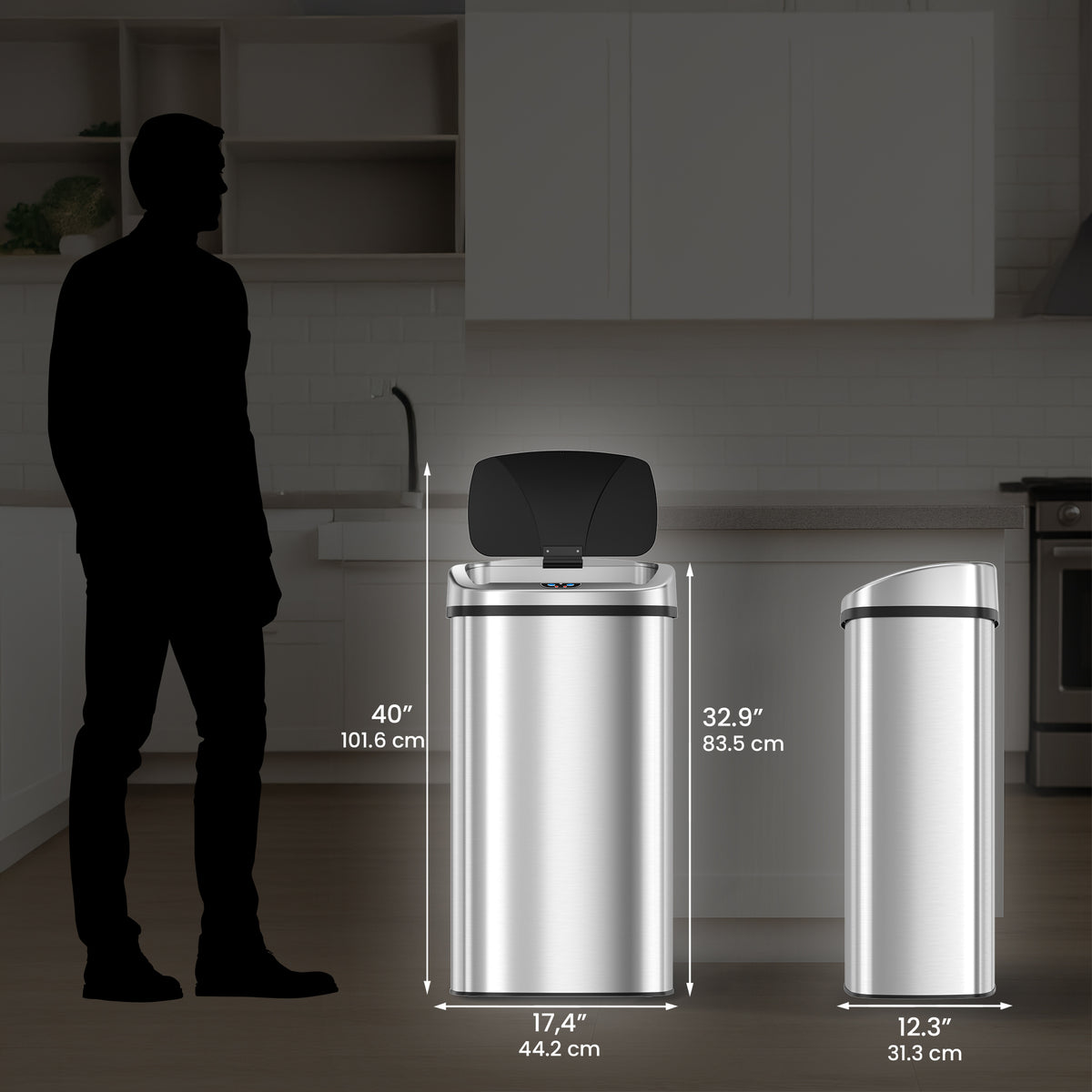 Dimensions of iTouchless 24 Gallon Sensor Trash Can ITOS24B