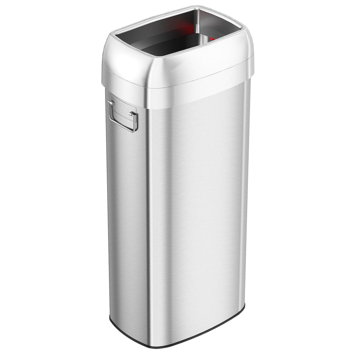 iTouchless 30 gallon oval open top stainless steel trash can, side handle, dual AbsorbX filters, commercial