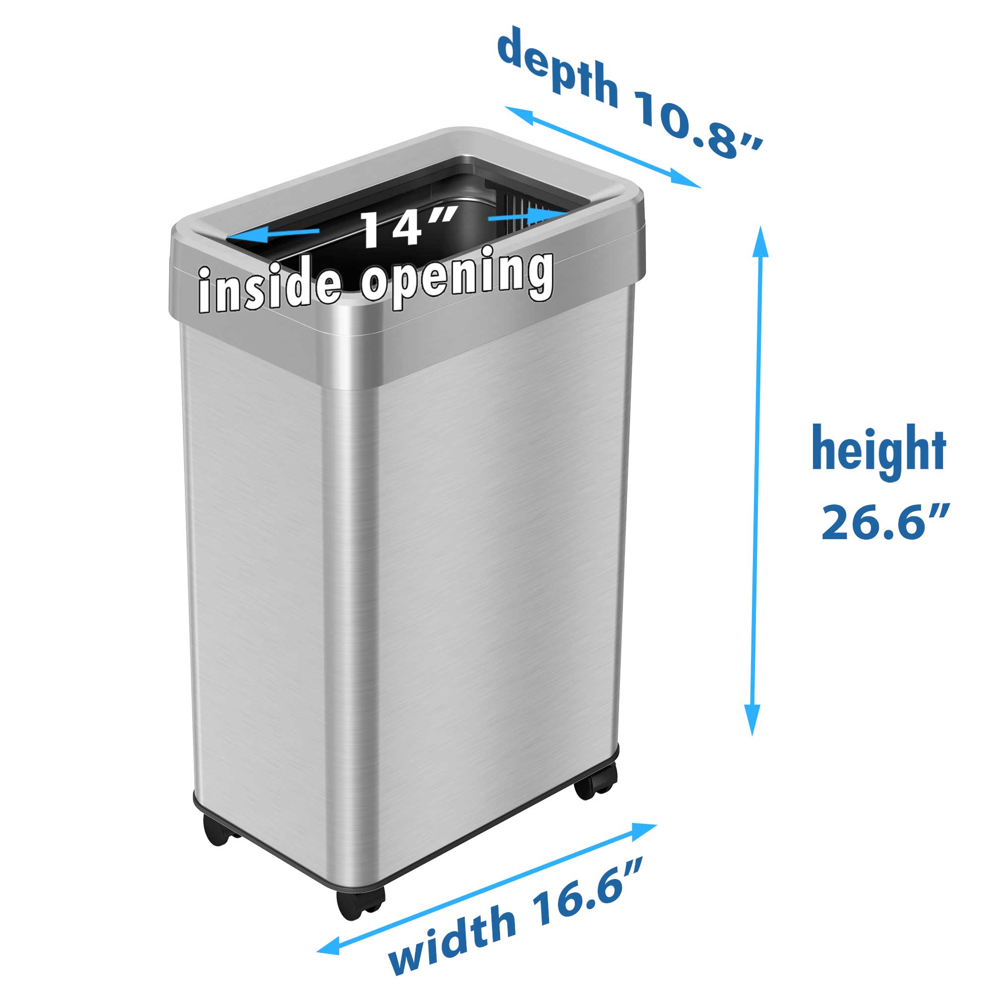 61 Liter / 16 Gallon Rectangular Open Top Stainless Steel Kitchen