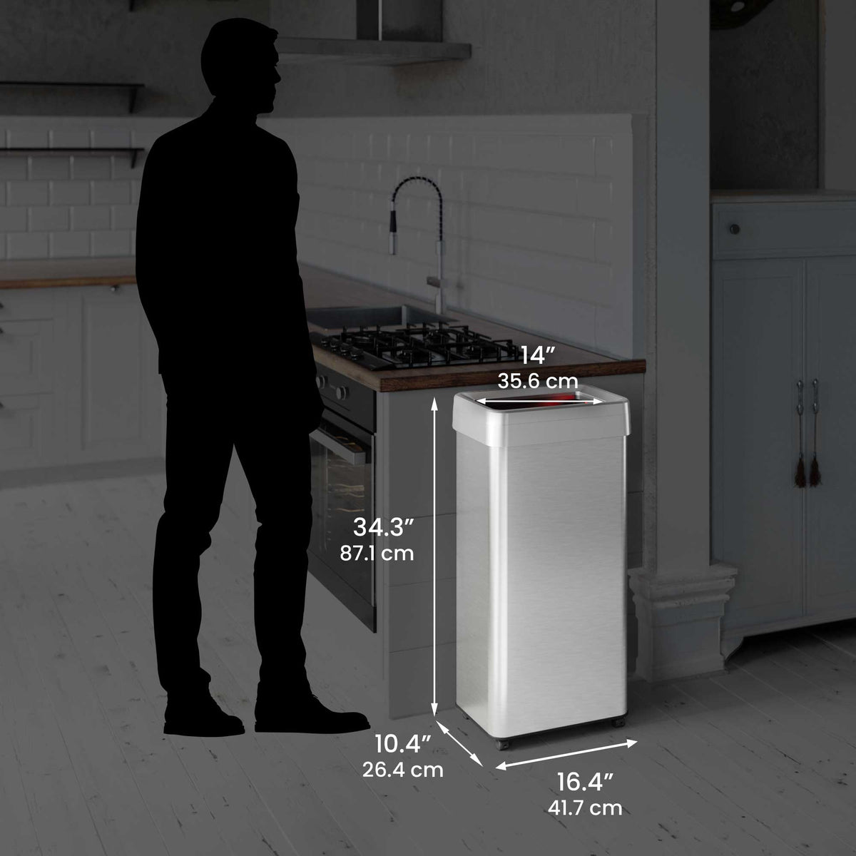 21 Gallon / 80 Liter Rectangular Open Top Trash Can with Wheels dimensions