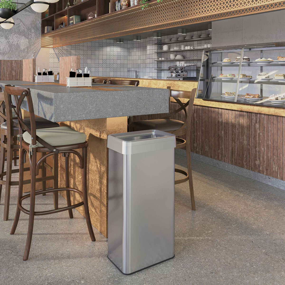 21 Gallon / 80 Liter Rectangular Open Top Trash Can with Wheels in cafe