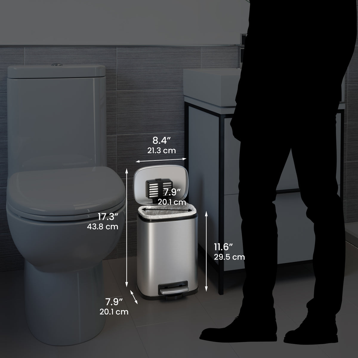 1.32 Gallon / 5 Liter SoftStep Step Pedal Trash Can dimensions