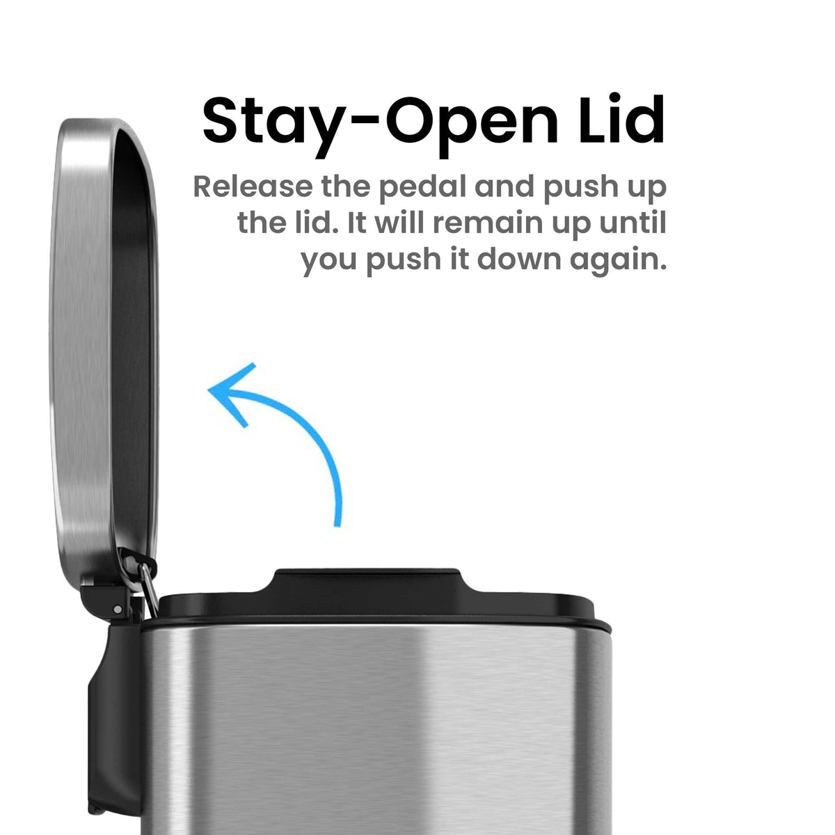 1.32 Gallon / 5 Liter SoftStep Step Pedal Trash Can stay open lid