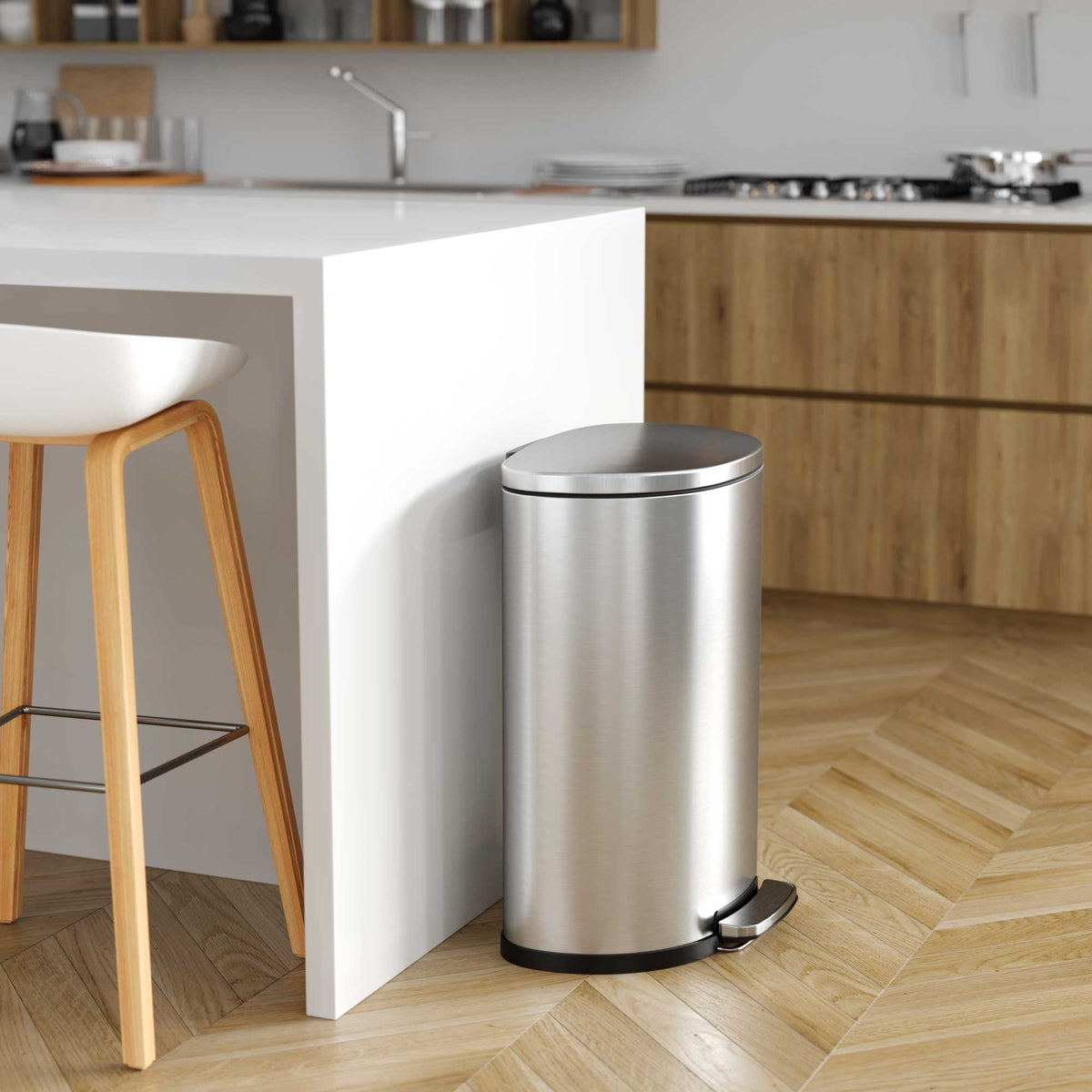 iTouchless SoftStep 13.2 Gallon Stainless Steel Step Trash Can Semi-Round with Odor Control System