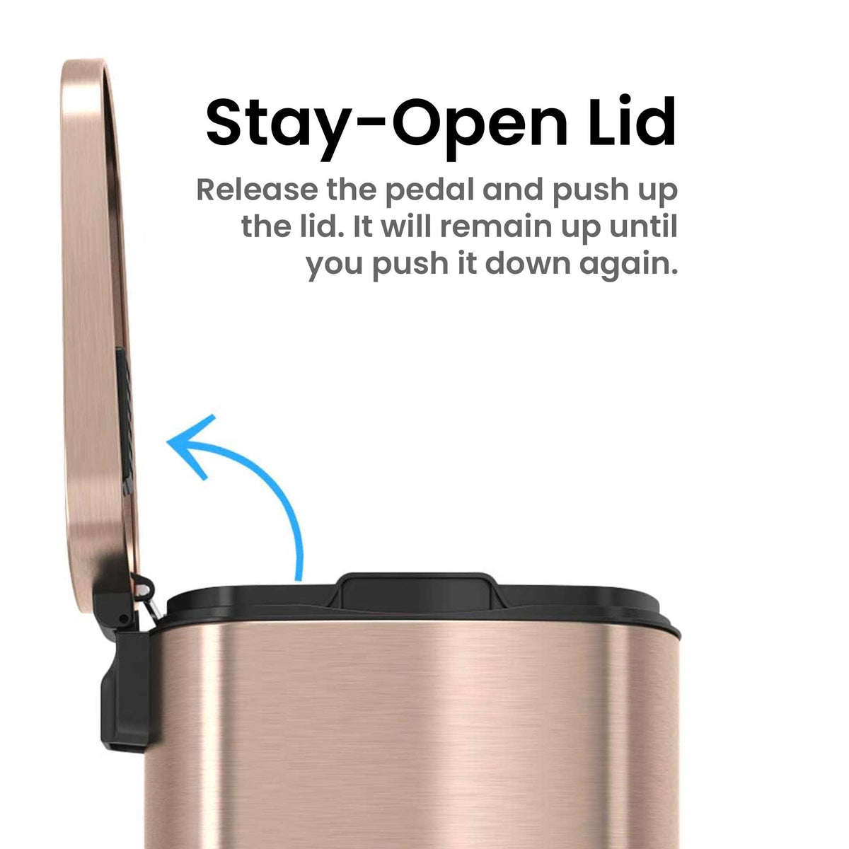 13.2 Gallon / 50 Liter SoftStep Rose Gold Step Pedal Trash Can stay open lid