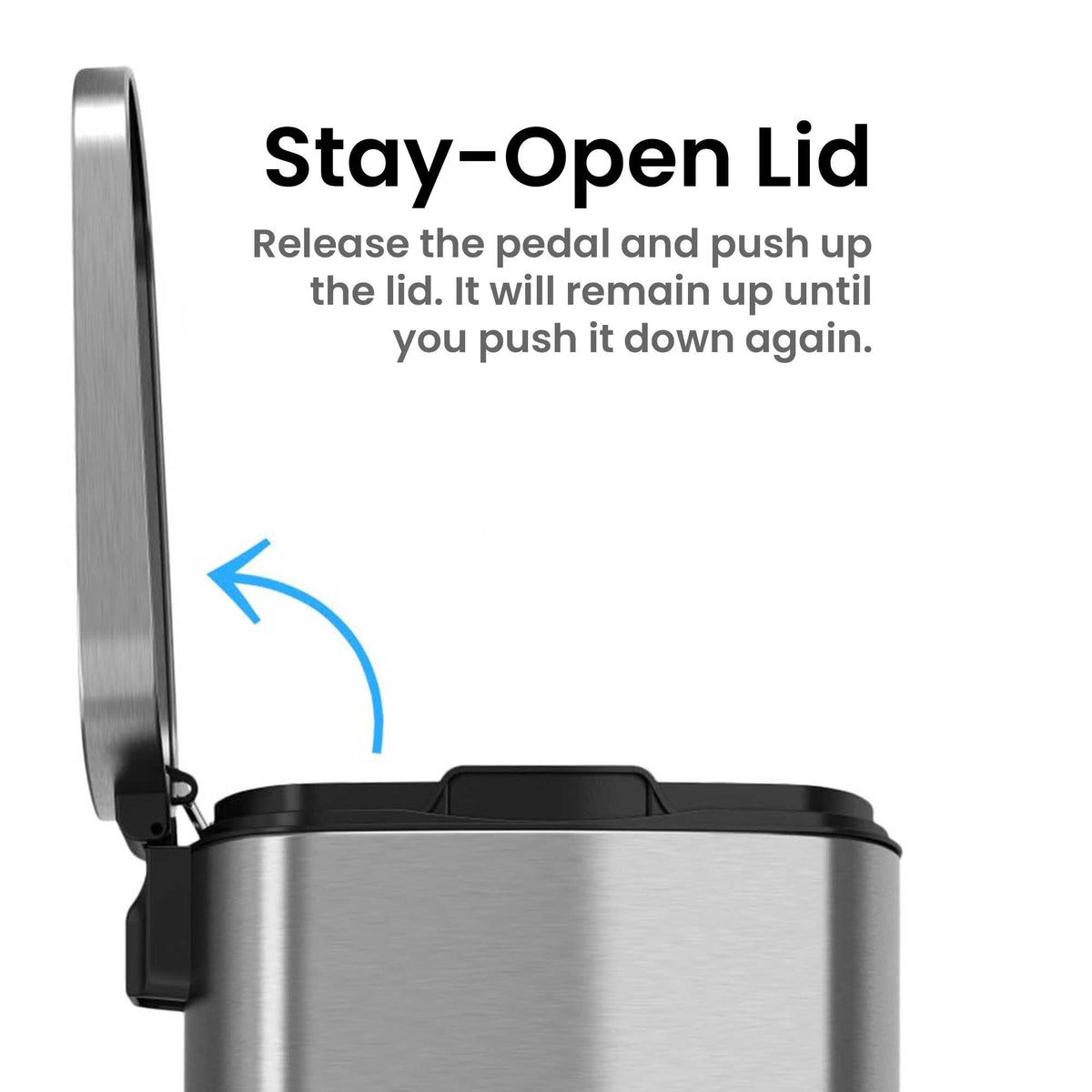 13.2 Gallon / 50 Liter SoftStep Step Pedal Trash Can stay open lid