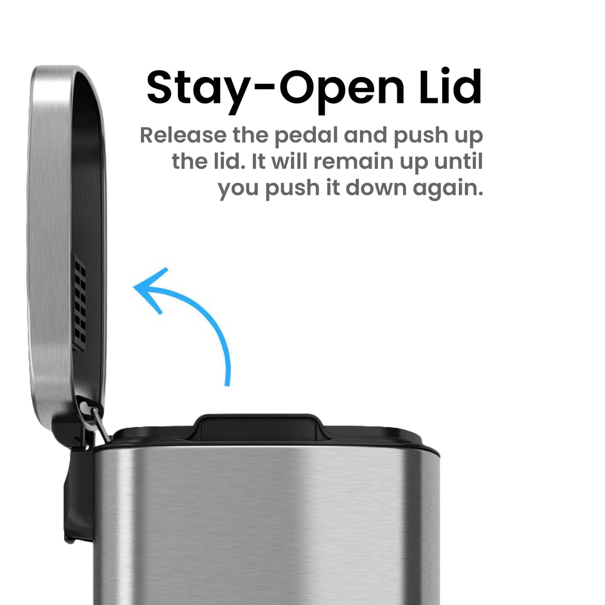 8 Gallon / 30 Liter SoftStep Step Pedal Trash Can stay open lid