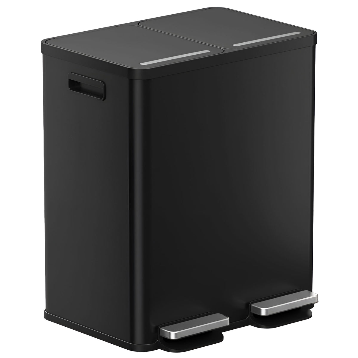 Main product image of the iTouchless PC60RSPBK 60 Liter (16 Gallon) dual compartment step trash can in black stainless steel finish with two foot pedals.