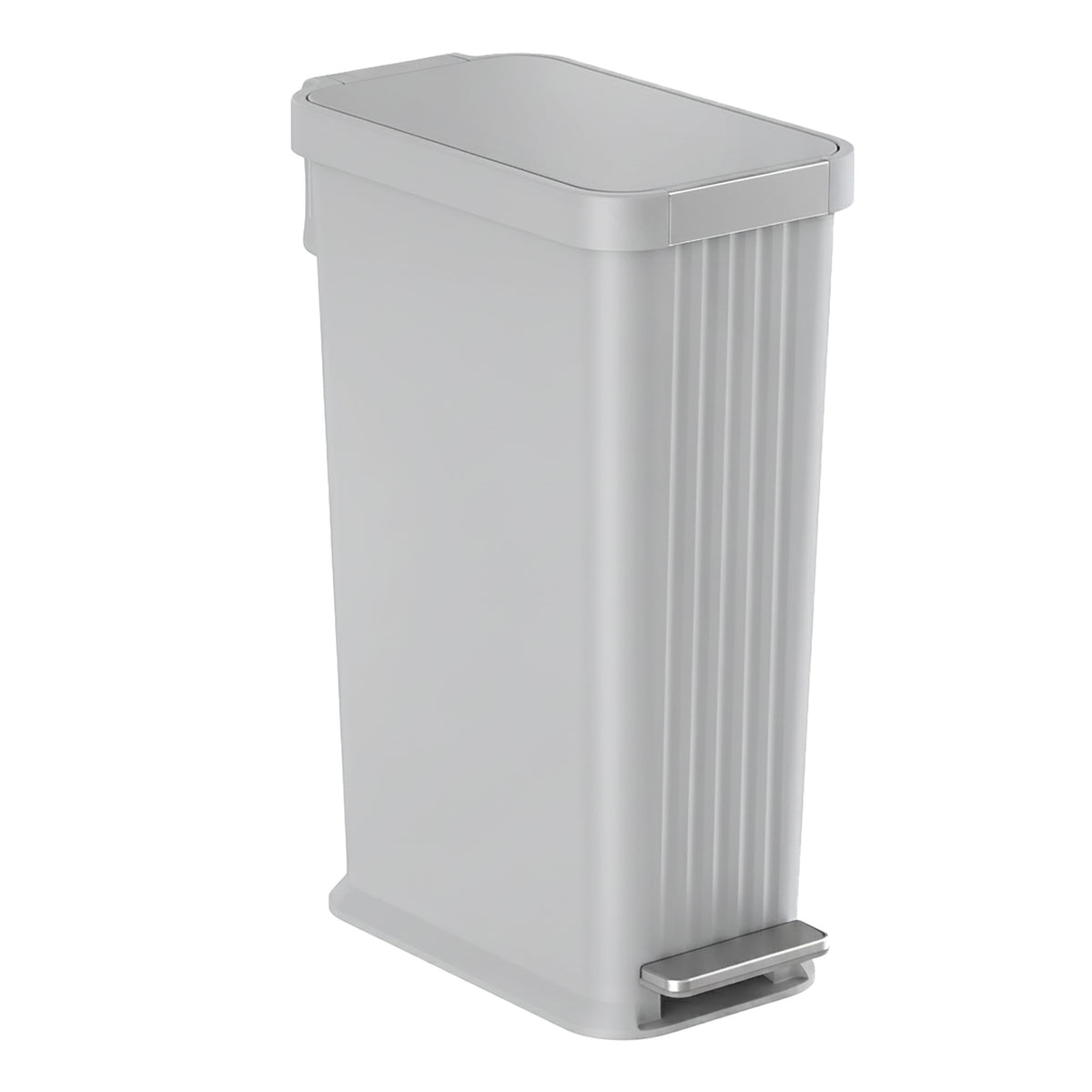 Main product image of the iTouchless PE13OO 50 Liter (13.2 Gallon) step pedal trash can in stone gray with stainless steel trim