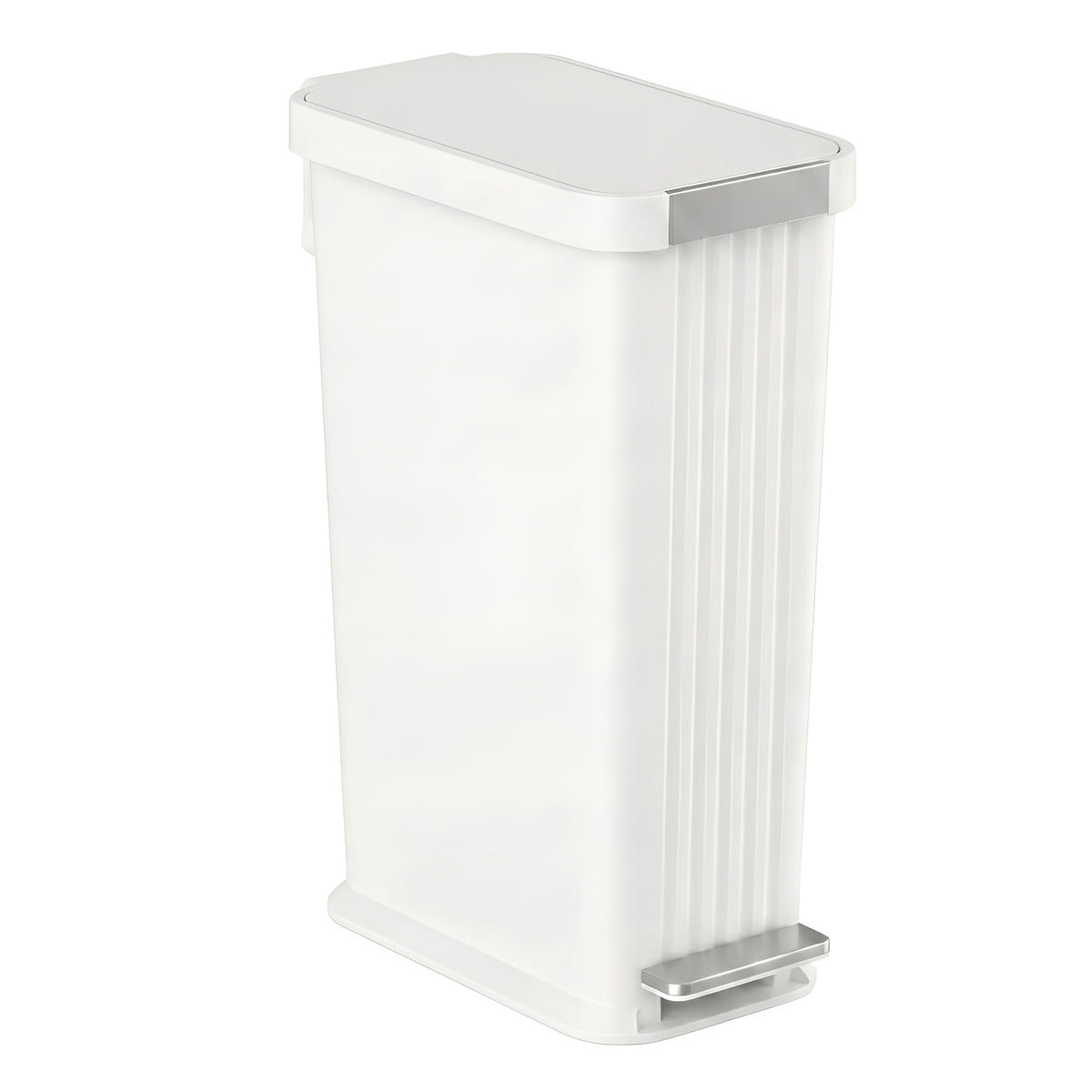 Main product image of the iTouchless PE13WW 50 Liter (13.2 Gallon) step pedal trash can in chalk white with stainless steel trim