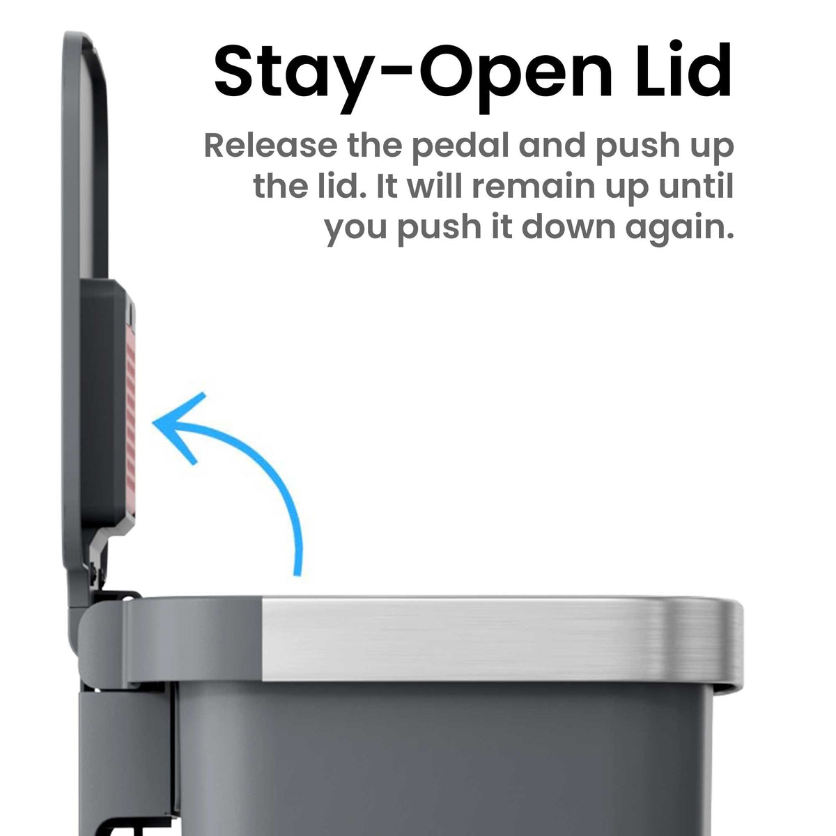 13.2 Gallon / 50 Liter SoftStep Prime Step Pedal Trash Can (Gray) Stay Open Lid