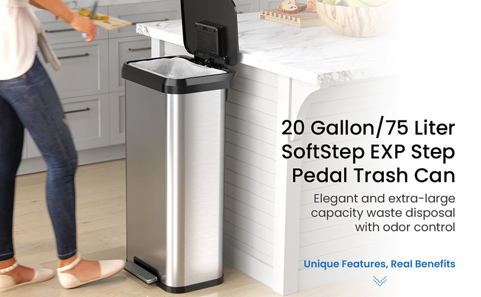 20 litre pedal bin 20 Gallon Stainless Steel Kitchen Trash Can with Step Pedal and Odor Filter