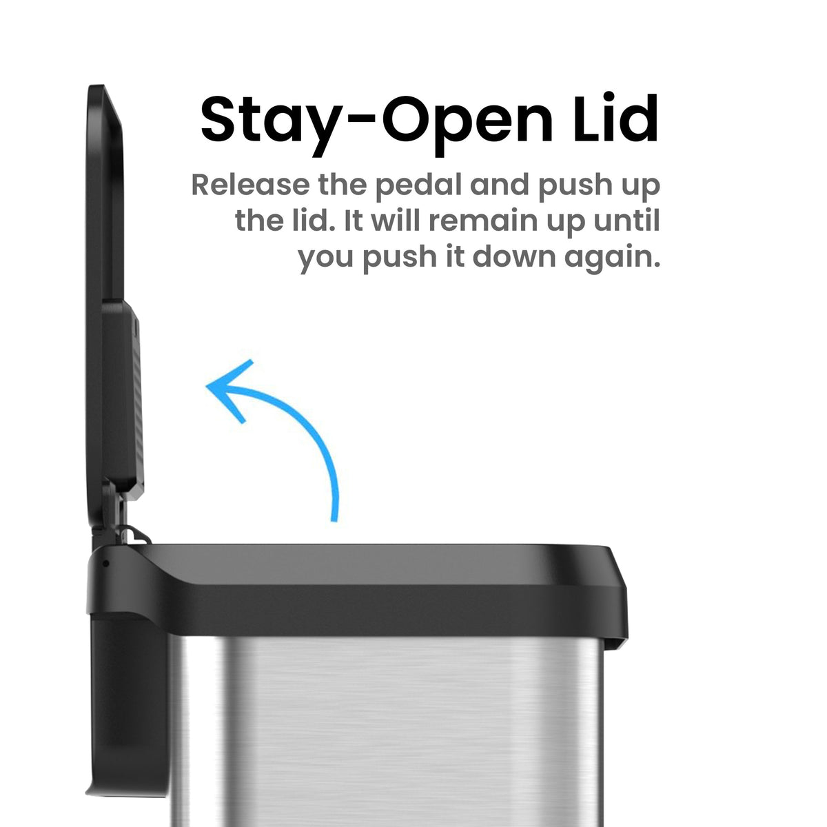 20 Gallon / 75 Liter SoftStep EXP Step Pedal Trash Can stay open lid