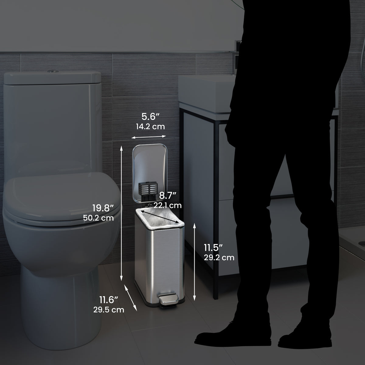 1.3 Gallon / 4.9 Liter SoftStep Slim Step Pedal Trash Can dimensions