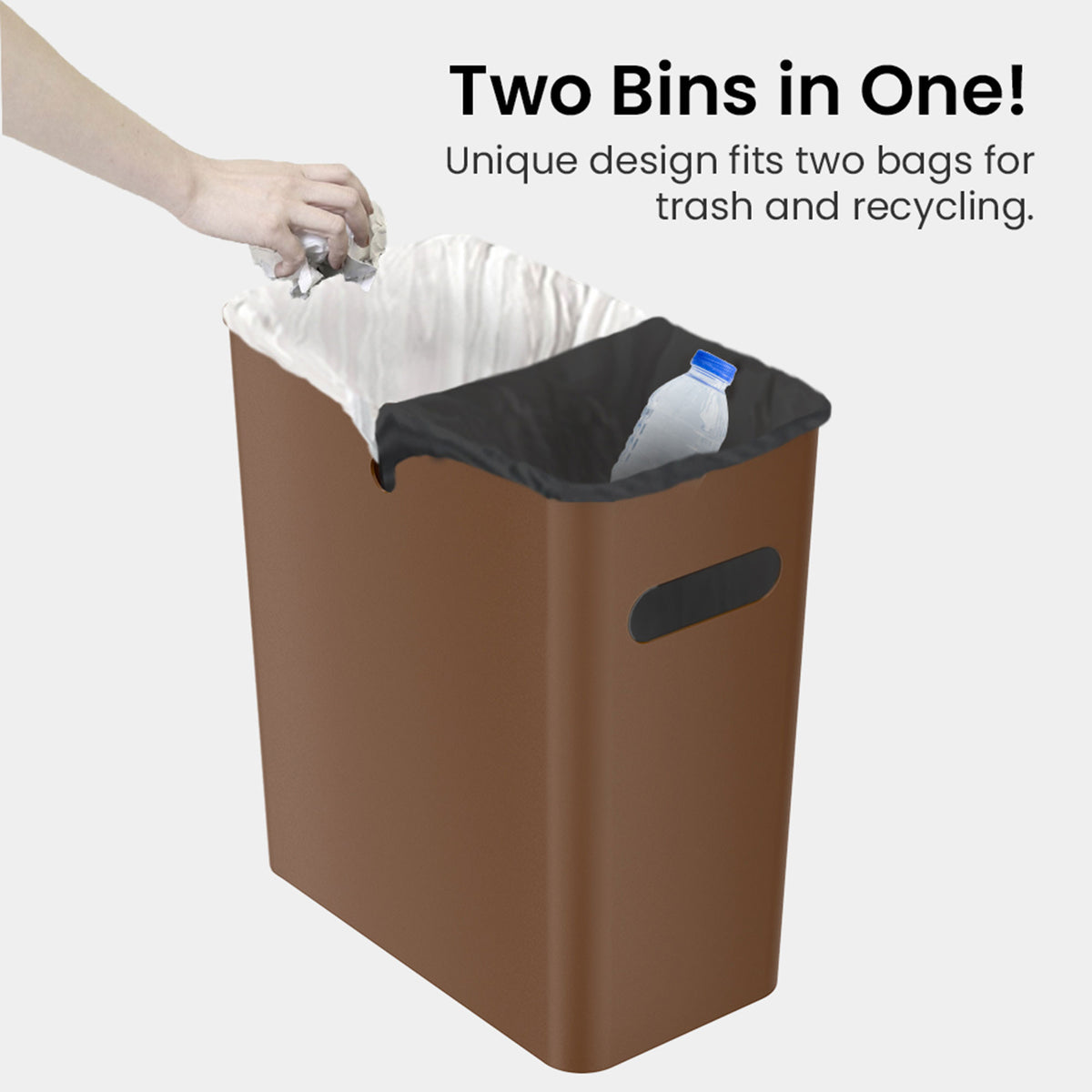 4.2 Gallon / 16 Liter SlimGiant Toffee Brown Wastebasket two bins in one