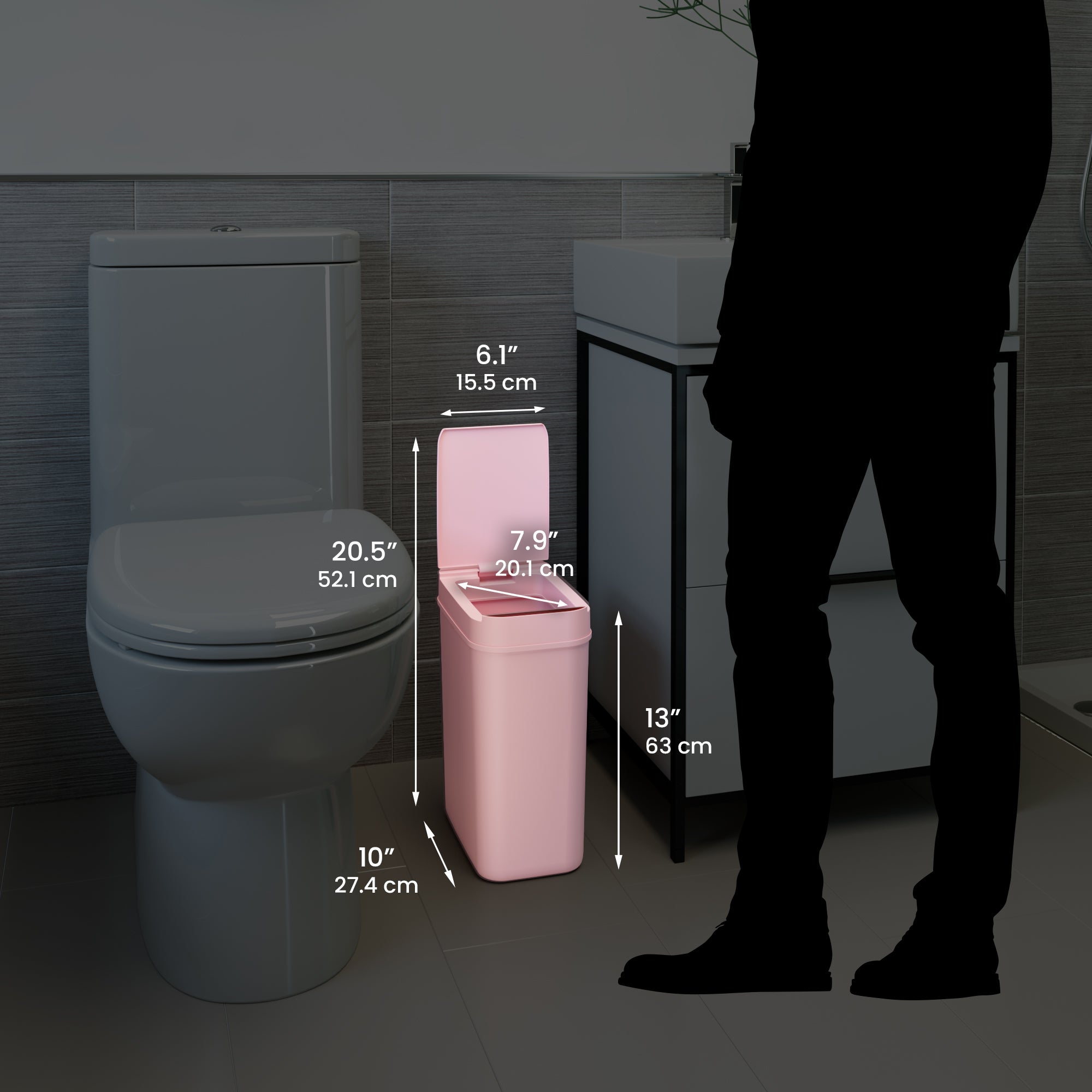 11 Liter / 3 Gallon Pink Plastic Sensor Bathroom Trash Can