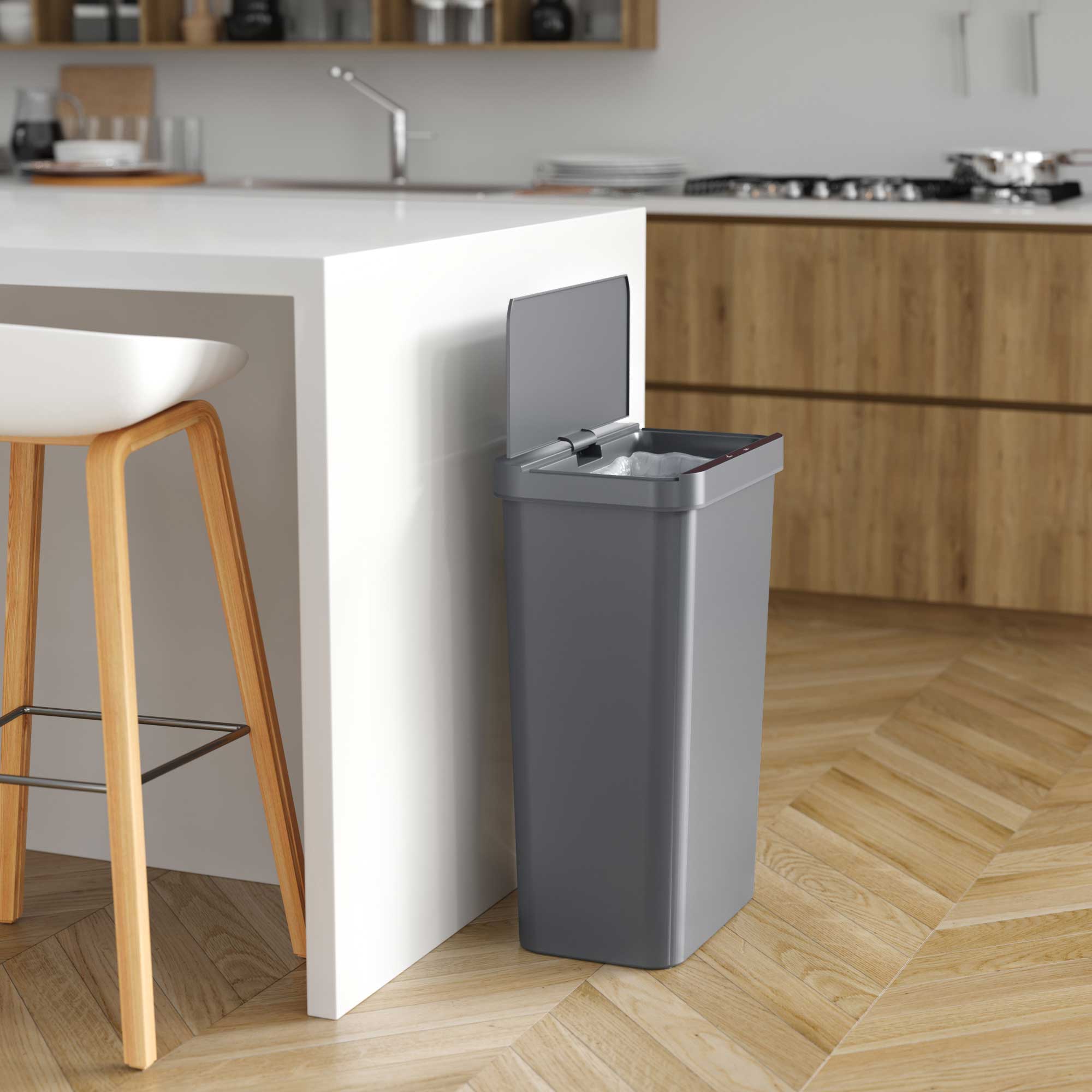 50 Liter / 13.2 Gallon Prime Gray Plastic Sensor Kitchen Trash Can