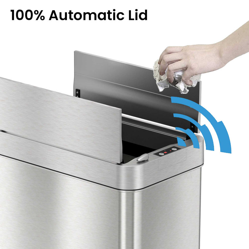 18 Gallon Stainless Steel Wings Lid Rolling Sensor Kitchen Trash Can with Wheels and Odor Filter 100% Automatic Lid