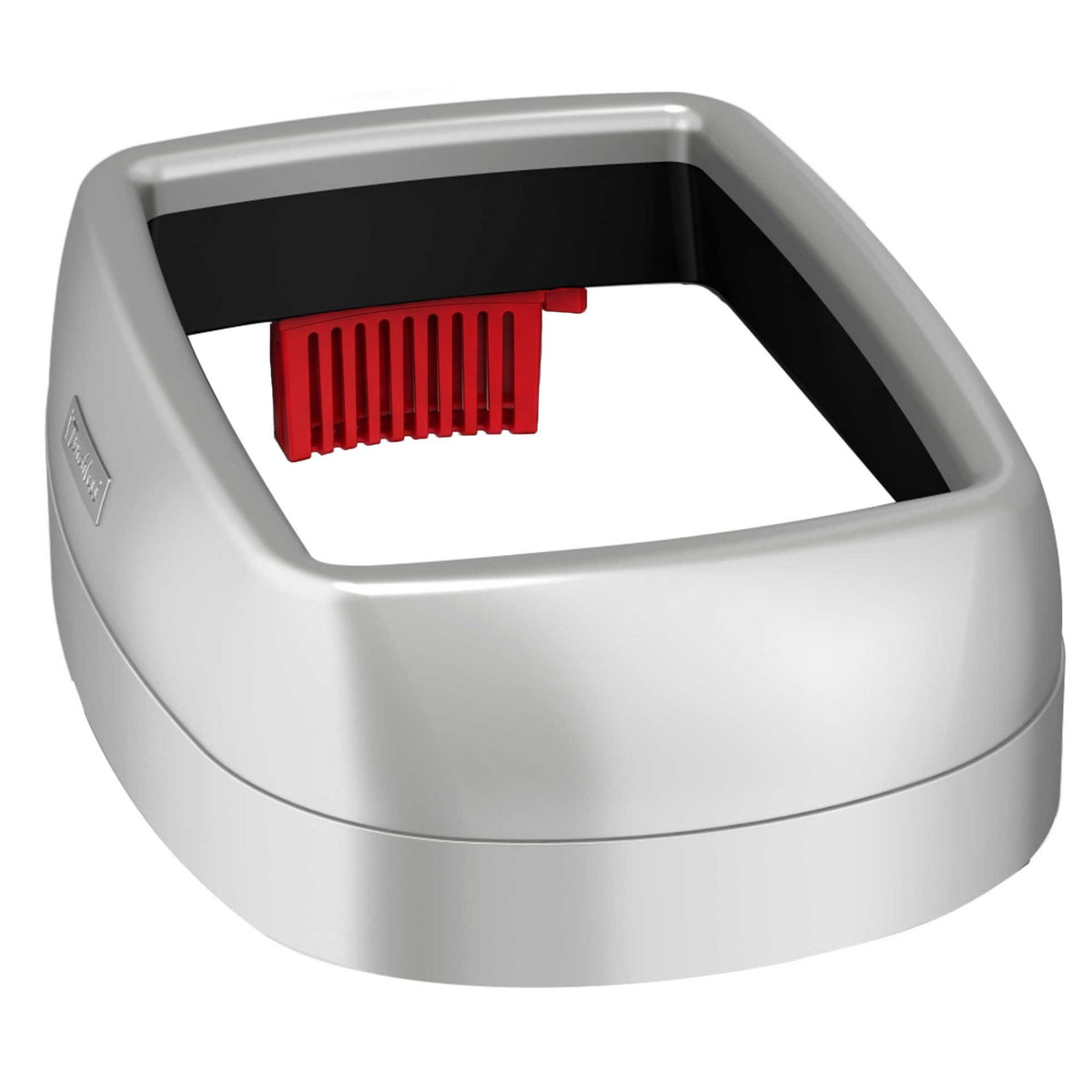 Large-capacity 30-gallon open-top garbage can with a sleek stainless steel body and durable black lid. Its slim oval shape saves floor space, while the wide opening and dual AbsorbX filters support quick disposal and effective odor control.