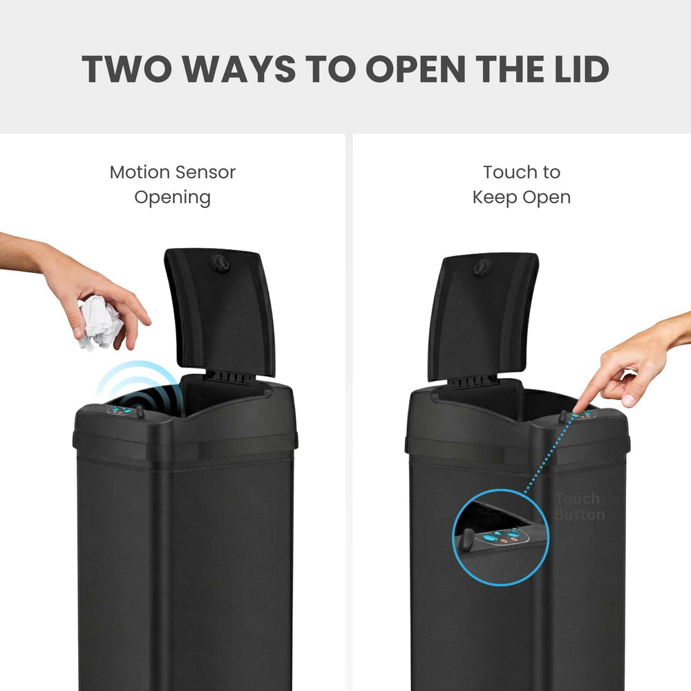 50 Liter / 13 Gallon Matte Black Stainless Steel Sensor Kitchen Trash ...