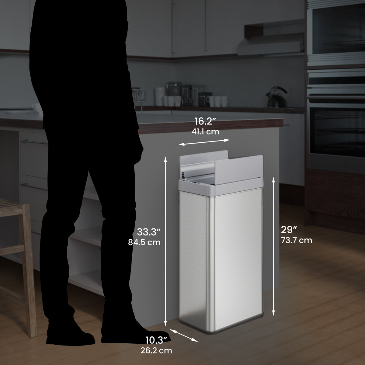 iTouchless 18 Gallon Stainless Steel Wings Lid Sensor Kitchen Garbage Can dimensions