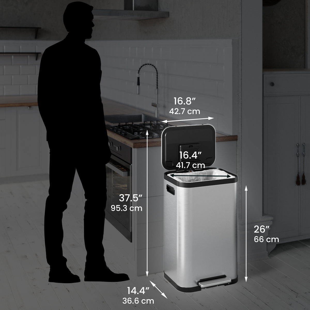 13.2 Gallon / 50 Liter SoftStep ProX Step Pedal Trash Can dimensions