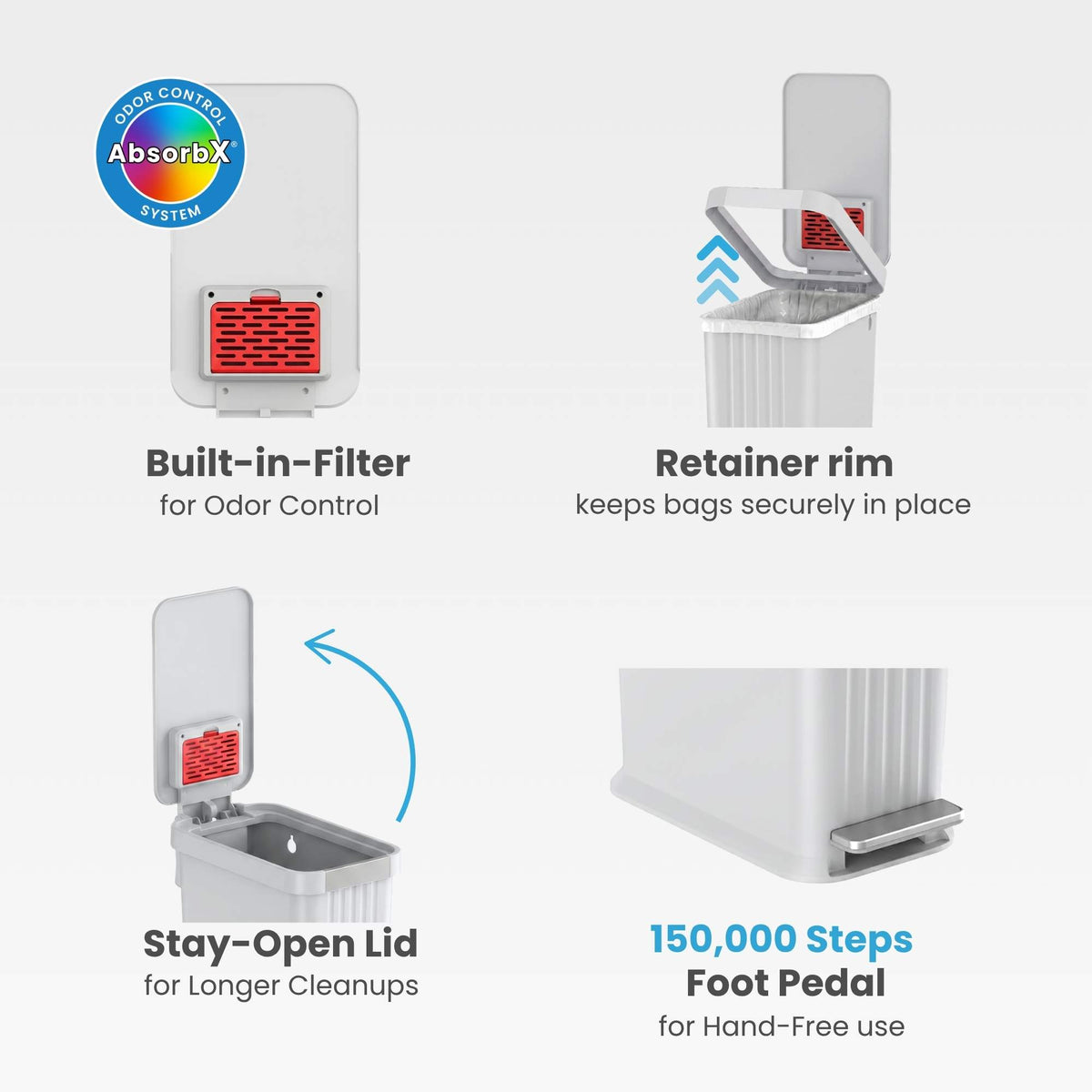 Dog waste bag dispenser with features highlighted on a white background