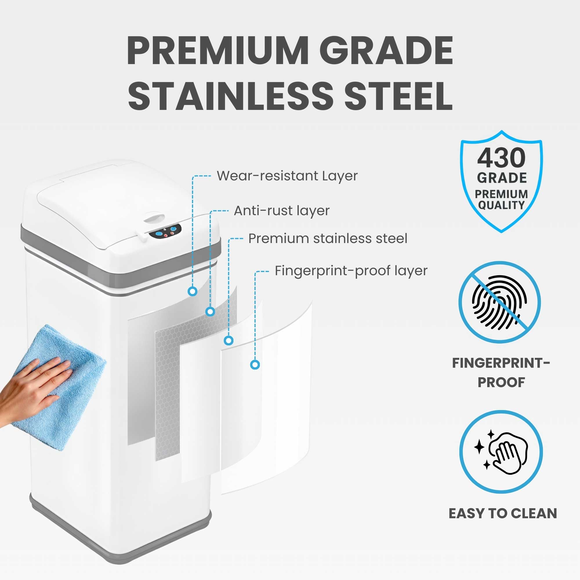 50 Liter / 13 Gallon Chalk White Stainless Steel Sensor Kitchen