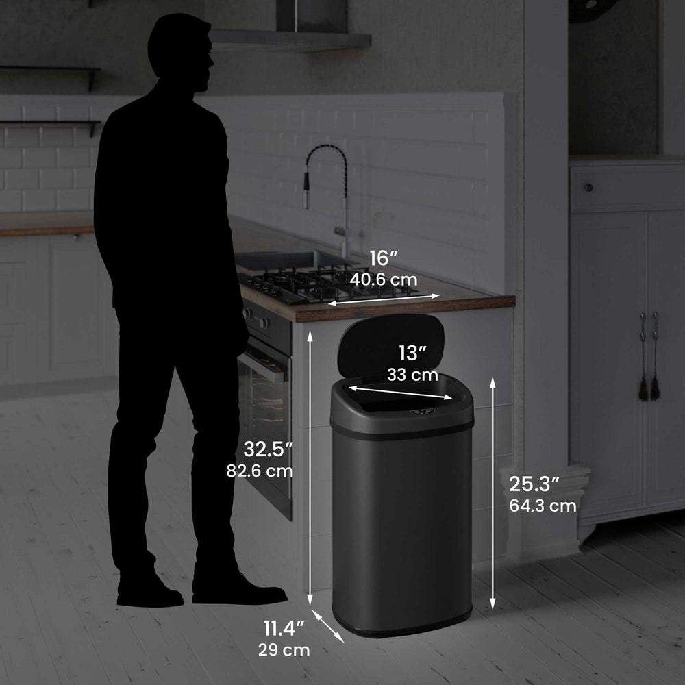50 Liter / 13 Gallon Oval Matte Black Stainless Steel Sensor Kitchen T ...