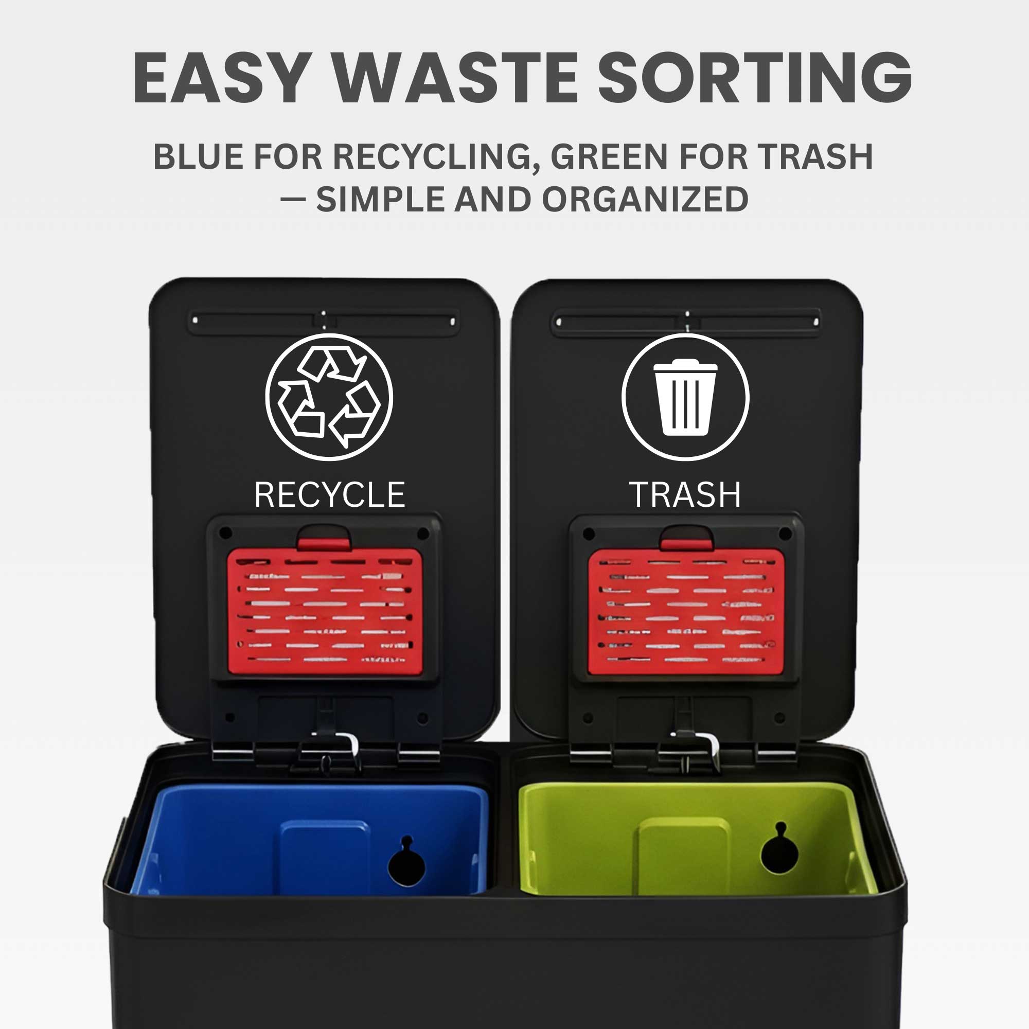 61 Liter / 16 Gallon SoftStep Matte Black Dual Compartment Trash