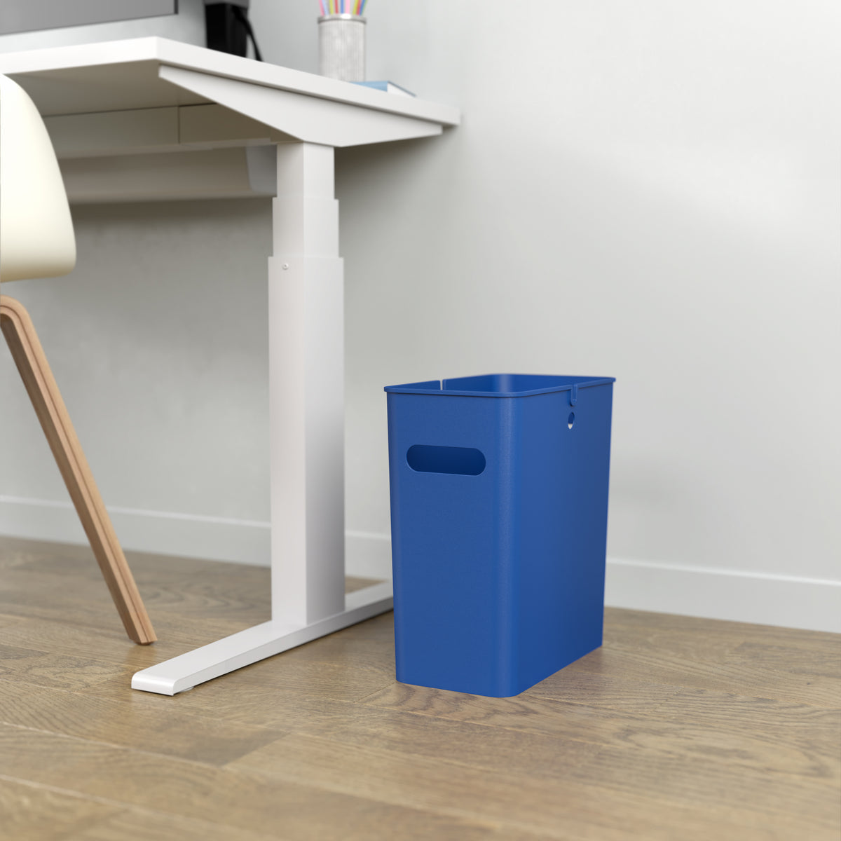 4.2 Gallon / 16 Liter SlimGiant Blue Wastebasket in home office