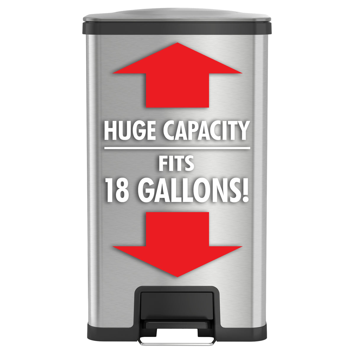 18 Gallon / 68 Liter AirStep Step Pedal Trash Can huge capacity fits 18 gallons
