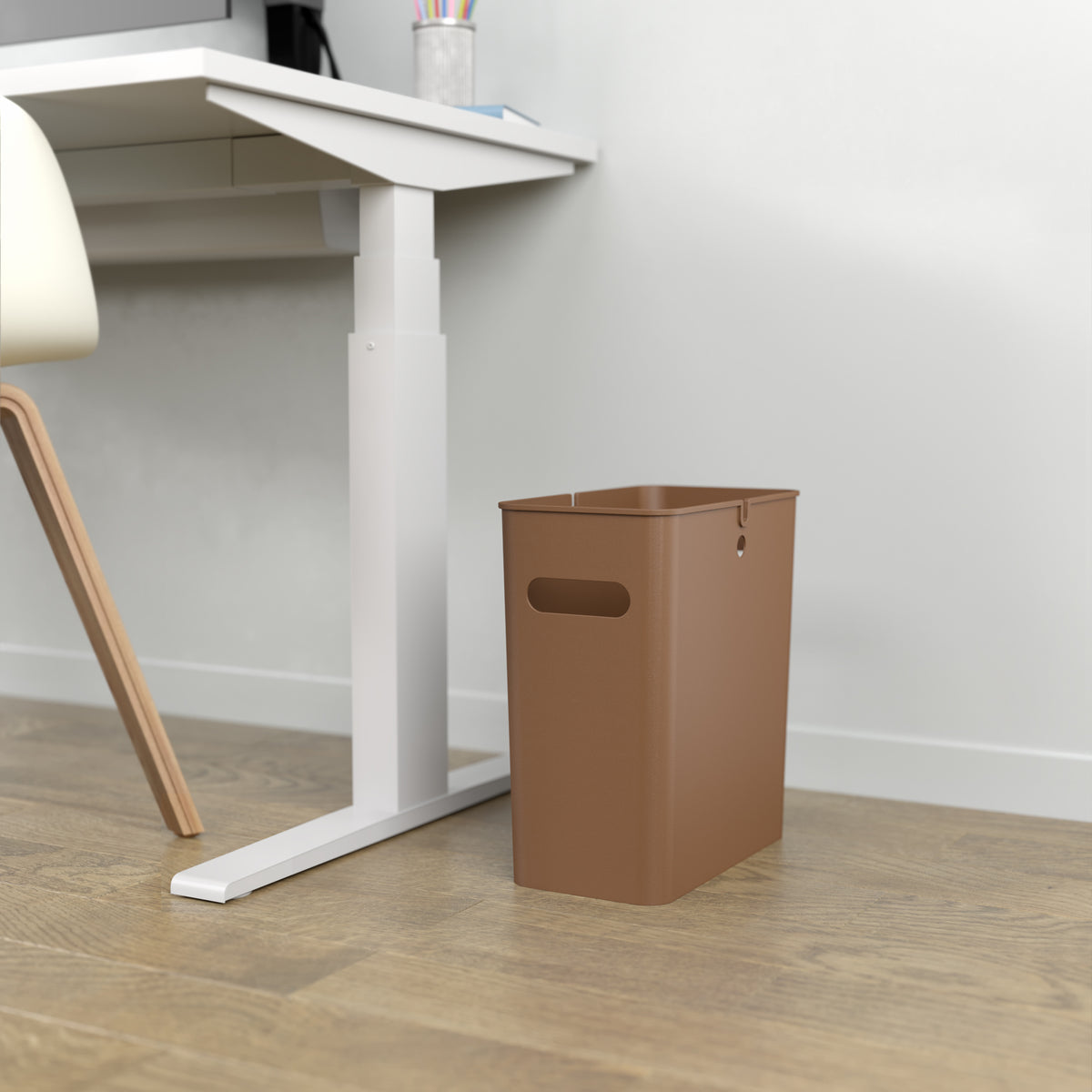 4.2 Gallon / 16 Liter SlimGiant Toffee Brown Wastebasket in home office