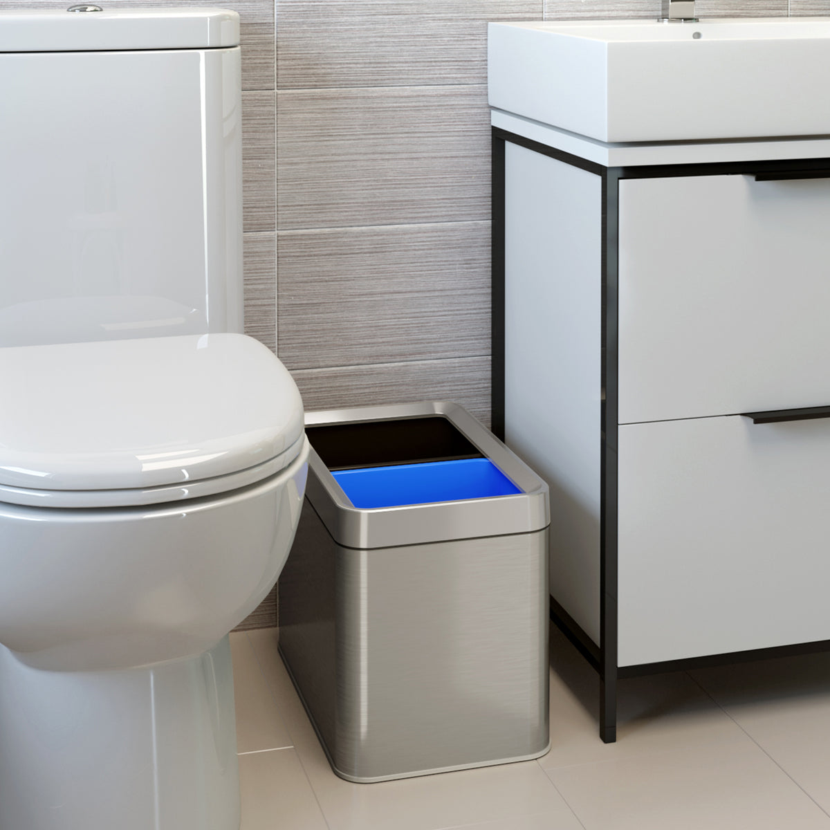 5.3 Gallon / 20 Liter Dual Compartment Open Top Trash Can & Recycle Bin in bathroom